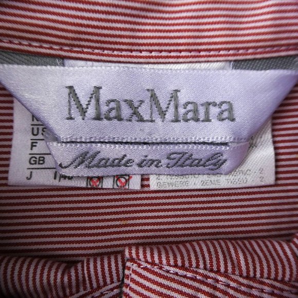Max Mara Striped Cotton Shirt VeLVeT SiLK Blend Collar & Cuffs Made in Italy US6 - Picture 6 of 8